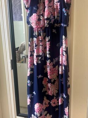 Old Navy Navy Floral Maxi Dress with Pink and Cream Blooms